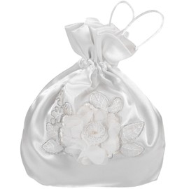 LOGOFUN Wedding Bags Satin Bridal Wedding Money Bag White Handbag with Bows Ribbon Bridal Showers Pouch Bag for Women Girls Party Supplies
