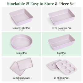 Larder & Vine Bakeware Set - PFAS/PFOA/PTFE Free, Heavy Duty Aluminized Steel with Ceramic Finish, Includes Sheet Pans, Loaf Pan, Muffin Tins, Round Pan, Square Pan, Roasting Pan (Lavender)