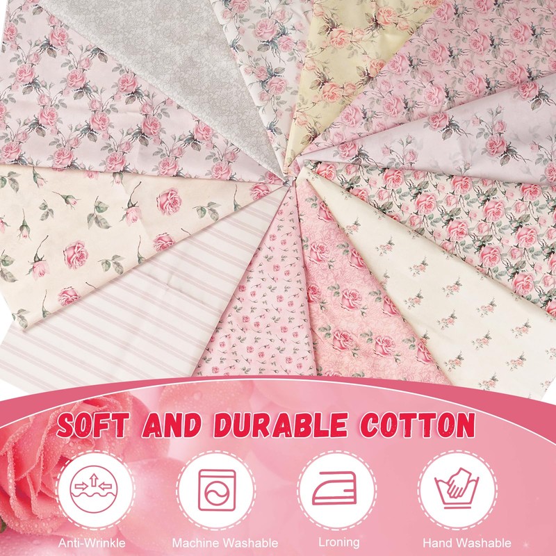 Wadukud 12PCS 56x46cm Polyester Fabric Bundles, Floral Pre-Cut Quilting Cotton