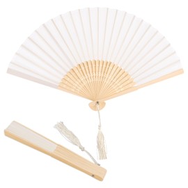 YOLCAR 2 Pack White Silk Folding Fans, Handheld Bamboo Craft Fans for DIY Decoration, Suitable for Dancing, Wedding, Party and Home Adornment