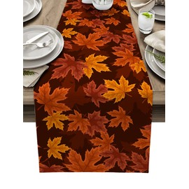 Burlap Linen Table Runner - 120 Inch Long, Maple Autumn Leaf Kitchen Dining Table Runner Dresser Scarves, Thanksgiving Fall Farmhouse Home Decor for Coffee Table Wedding Party Banquet