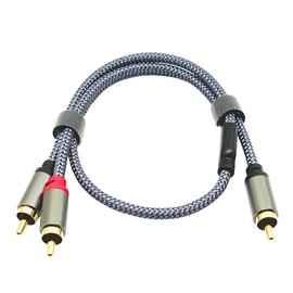 RCA Y Splitter Cable, 1 Male to 2 Male Audio Cables, 24K Gold-Plated, Cotton Braided, Shielded Subwoofer Cable for Amplifiers, TV, Home Theater, Hi-Fi Systems (1M)