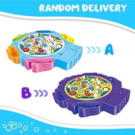 Fishing Game Fish Toy Music Board Games with 21 Fish & 6 Fishing Rods Children's Games Party Game Gifts for Children from 3 4 5 6 Years Girls Boys (2 Colours Will Be Random)