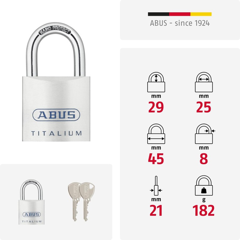 ABUS Titalium padlock 80TI/45 - Cellar lock with lightweight, solid