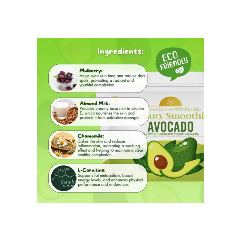 Luxe Slim Avocado Smoothie Collagen Drink, 10 Sachets