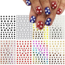 Star Nail Art Stickers Decals 3D Self-Adhesive Shiny Star Nail Decals Gold Silver White Black Red Stars Nail Design Acrylic Nails Art Supplies for Women DIY Nail Decorations 8 Sheets