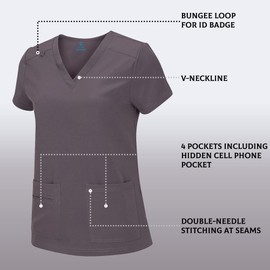 ACTIVE UNIFORMS Women's Cool Stretch V-Neck Top and Cargo Pant Scrub Set with Regular and Petite Sizes, Charcoal (3X-Large)