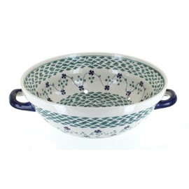 Blue Rose Polish Pottery Sage Floral Colander