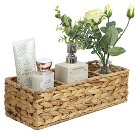 ORDELITE Water Hyacinth Basket for Toilet Paper, Wicker Baskets for Storage Bathroom Counter, Storage Basket With 3 Compartments, Restroom Bathroom Baskets Tray Vanity Organizer (Water Hyacinth)