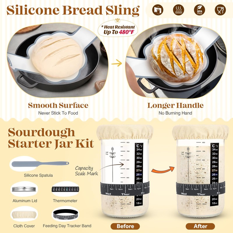 Sourdough Starter Kit, Sourdough Bread Baking Supplies, Bread Proofing Basket,