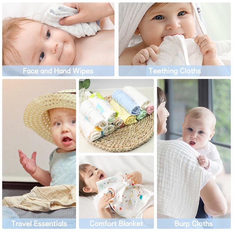 WYTNB 25 x 25 cm Small Baby Muslin Cloths, Pack