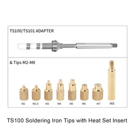 Heat Set Insert Tool M2 M2.5 M3 M4 M5 M6 M7 M8 Hot Melt Brass Nut Embedded Insertion Tip Adapter Kit 3D Printed Parts for TS100/101, TS100 TS101 Soldering Iron Tips