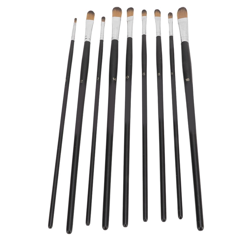 9Pcs Painting Brush Good Pigment Adsorption Round Flat Head Art