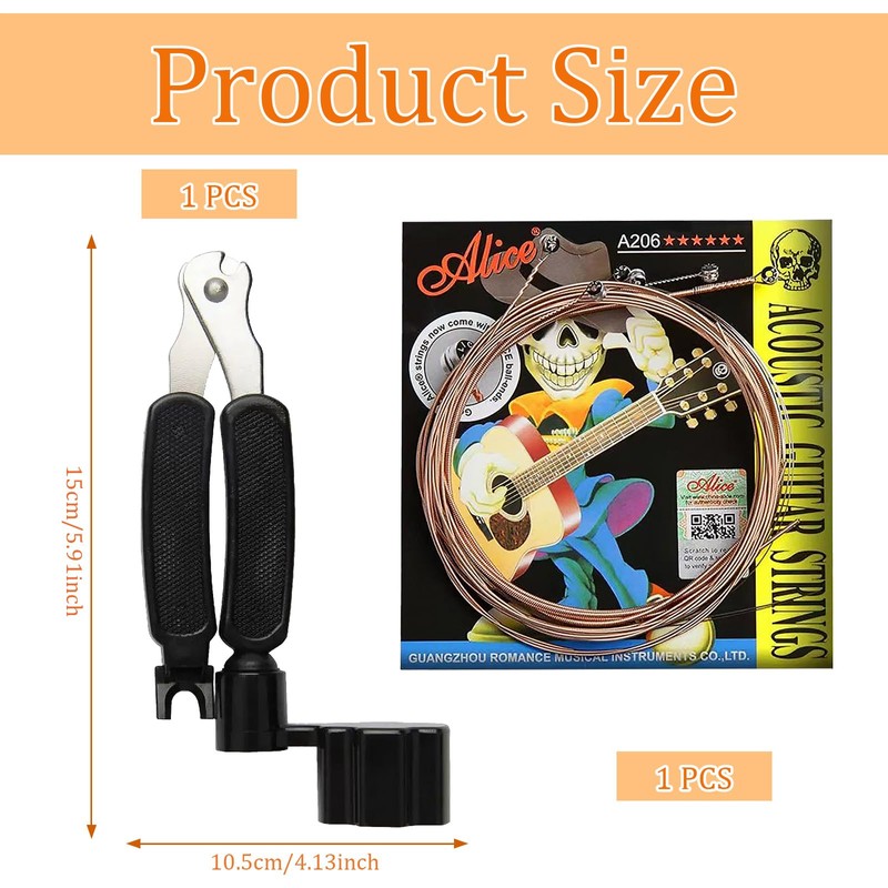 Guitar Maintenance Kit with 6 Pcs Guitar Strings - 3-in-1Multifunctional