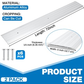 Tandefio 2 Pcs 5" x 1/4" x 72" Aluminum Door Threshold Door Saddle Commercial Flat-profile for Interior Exterior Fluted Doorway Floor Transition Seal Strip Accessibility Free Fire Weatherproof, Silver