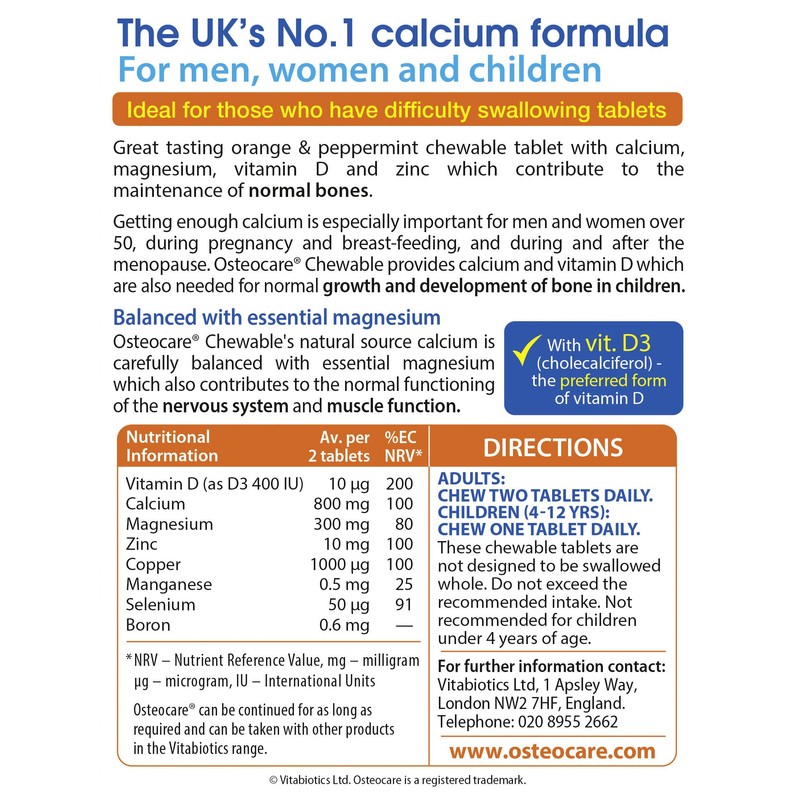 Vitabiotics Osteocare Chewable - 30 Tablets