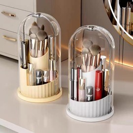 XYCONCEP Rotating Makeup Brushes Organizer Case, Makeup Brush (White with Lid, Rotating)