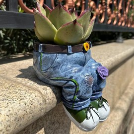 QUINTRA Creative Outdoor Flower Pot, Resin Flower Pot, Cute Denim Garden Figurines for Home Decoration or Outdoor (Straight Legs) Flower Pots (Blue, One Size)