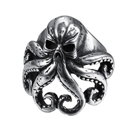 PAURO Men's Stainless Steel Vintage Animal Dependant Octopus Gothic Punk Ring, Metal, Metal