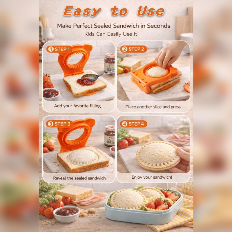 Uncrustable Sandwich Cutter, 2-Pack Sandwich Cutters for Kids Lunch