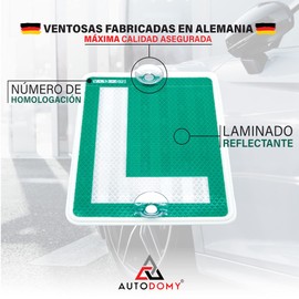 Autodomy Novel Driver L Plate with 2 Extra Strong Suction Cups for Car | L Driver Novel Approved by the DGT for Car is Reflective | Remove and Install
