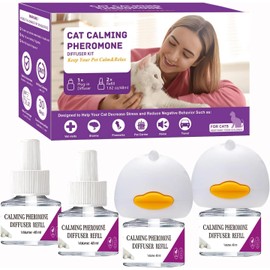 Monadev Cat Calming Diffuser, Cat Pheromones Calming Diffuser, Pheromone Dffuser to Calm Cats, Cat Calming Diffuser with 2 Diffuser + 4 Refill,120 Days for Cats Relief Stress Anxiety (Purple)