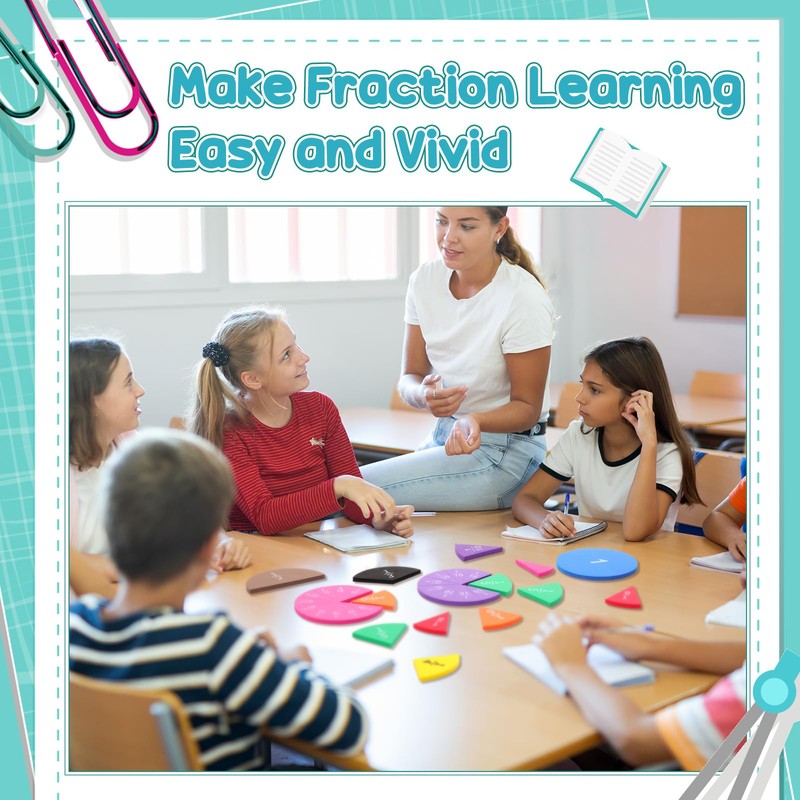 Sayglossy 12 Sets Fraction Set for Math Classroom Fractions Manipulatives
