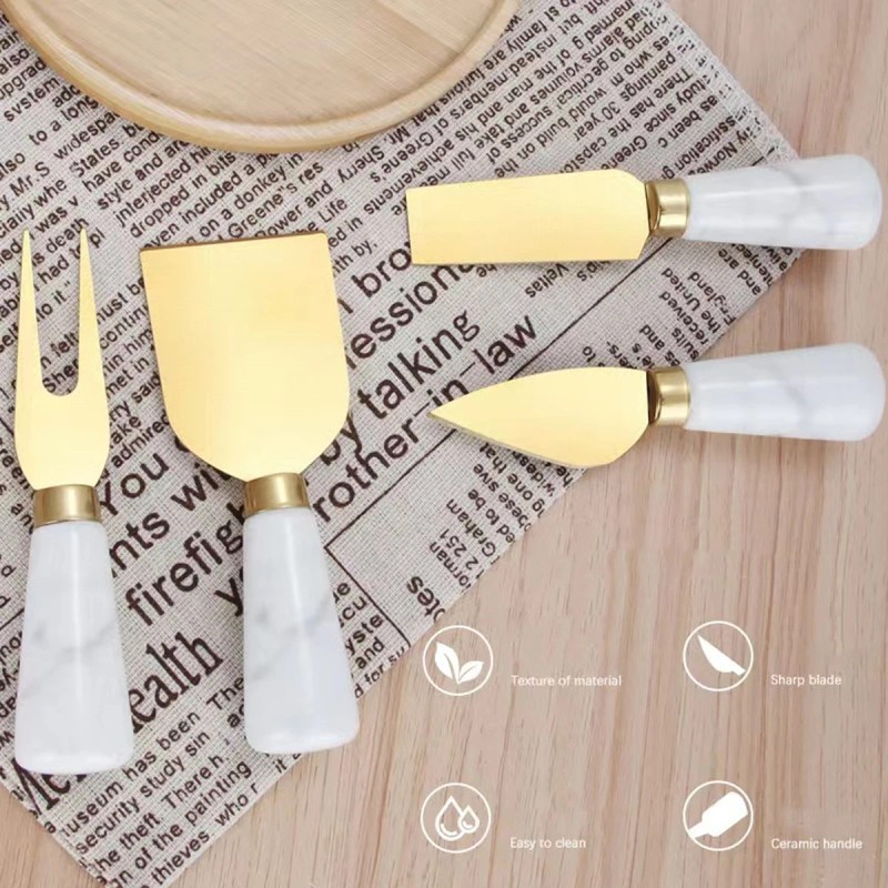 Marble Cheese Knife Set of 4 Gold Marble Handle Butter