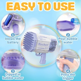 69 Holes Bubble Machine Gun - 2023 Upgraded Light Up Bubble Bazooka with Bubble Solution Electric Cannon Gun Blaster Bubbles Maker, Summer Outdoor Toys Gift for Birthday Wedding Party (Purple)