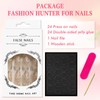 24Pcs Pink False Nails Almond Medium, Glitter French Press on