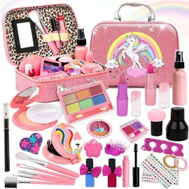 Maquillaje para Niñas- 28 Piezas, Kit de Maquillaje Lavable para niñas,Princesa Juego de simulación No Tóxico, Juego de Cosméticos de Juguete, Regalos de Cumpleaños de Navidad para Niñas