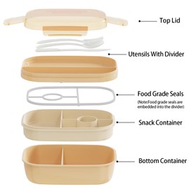 JBGOYON® Bento Lunch Box Set - 3 Stackable Containers for Adults and Kids- Includes Lunch Bag, Leak-Proof and BPA-Free - Built-in Utensil Set and Snack Bag - Dishwasher Safe (Khaki)