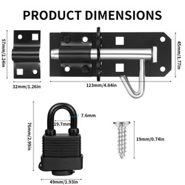 Aoyfuwell Gate Bolt Lock Garden Shed Door Lock Latch, Shed Locks Heavy Duty Bolts for External Doors, Sliding Gate Bolt Sliding Latch, Gate Locks for Wooden Gates Garden, with Padlock