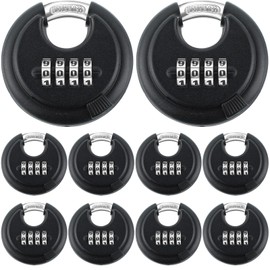 Maitys 10 Pack 4 Digit Combination Locks Stainless Steel Code Disc Lock Combo Padlock with Hardened Steel Shackle for Sheds Locker Storage Unit Gym Fence Gate Outdoor Indoor, Round (Black)