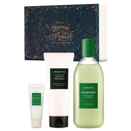 AROMATICA AROMATICA Rosemary Hair Care Holiday Gift Set - Shampoo for hair growth & Heat Protection Leave in Treatment & Scalp Treatment - Vegan and Silicone Free