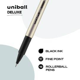 Uni-ball Deluxe Rollerball Pens, Fine Point (0.7mm), Black, 12 Count