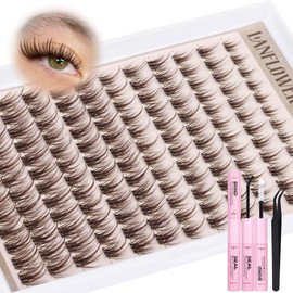 Brown Lash Clusters Kit Natural Lash Extension Kit Wispy Eyelash Extension Kit C Curly Cluster Eyelash Extensions Spiky 8-16mm Individual Lashes by Lanflower