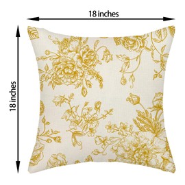 AGAYNA Spring Pillow Covers 18x18 Mustard Yellow Chinoiserie Floral Decor Throw Pillows Case for Couch Summer Flower Seasonal Pillowcase Outdoor Decorative Cushion Case for Sofa Decorations Set of 2