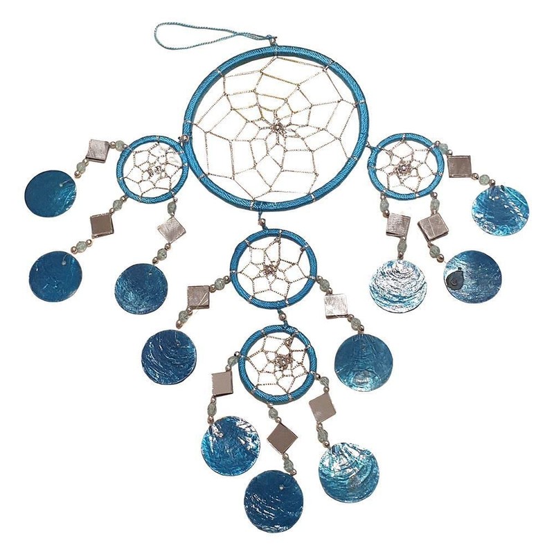 VIE Naturals Capiz Dream Catcher, No Feathers, 12cm, Blue, Multicolor,
