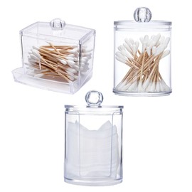 Zasiene Cotton Buds Holder Pack of 3 Acrylic Cotton Pad Dispenser Cotton Pads Container Box Cotton Buds Container Dispenser Bathroom Canister Storage Qtip Dispenser Bathroom Organiser for Floss