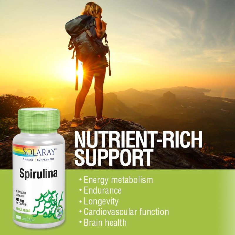 SOLARAY Spirulina 410mg | Algae Superfood Supports Energy, Vitality &