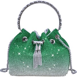 TOPALL Evening Bags for Women,Silver/Gold/Black Glitter Clutch Bags for Women,Rhinestone Bag,Sequin Sparkly Diamante Women's Handbags Purse for Evening Prom Wedding Party Banqueta (Bucket-Green N)