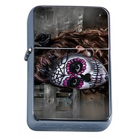 Sugar Skull Flip Top Oil Lighter D5 Day of The Dead Dia De Los Muertos Mexican Folk Art
