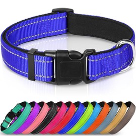 Joytale Reflective Dog Collar,Soft Neoprene Padded Breathable Nylon Pet Collar Adjustable for Small Dogs,Navy Blue,S