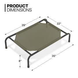 MoNiBloom Elevated Dog Bed Cooling Raised Ped Bed Portable Dog Cot for Camping or Beach, Durable Frame w/Washable Breathable Mesh, 35 Inches Length, Dark Green