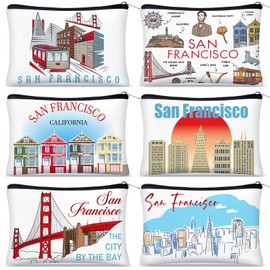 Reginary 6 Pcs City Cosmetic Bag Souvenir Gifts New York Zipper Pouch Chicago Souvenir Seattle Boston Nashville London Paris Italy Alaska Gifts Memento for Women Traveler (San Francisco)