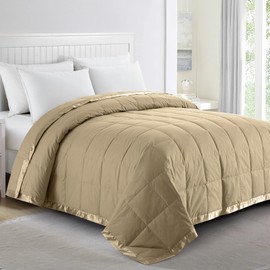 puredown® Blankets Queen Size - Soft Lightweight Down Blanket for All Seasons, Cozy Warm Luxury Bed Blanket with Satin Trim, Cotton Cover, Gold (90"X90")