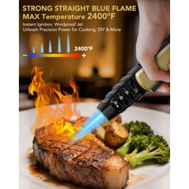 TBTeek Butane Torch Lighter - Adjustable Jet Flame Lighter, Refillable Bright Fire Blow Torch, Cooking Lighter with Safety Lock for creme, BBQ, Baking, Candle, Camping, Gold (Gas Not Included)