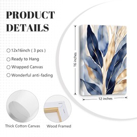 Blue Botanical Wall Art Abstract Leaf Canvas Prints Decor Modern Plant Wall Art Minimalist Hallway Botanical Painting Blue Gold Leaves Pictures for Living Room Bedroom 12x16x3 Inch Wrapped Canvas