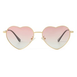 JOVAKIT Kids Polarized Heart Shape Sunglasses for Toddler Girls Age 3-10, Cute Lovely Style Metal Frame UV400 Protection Sun Glasses (Gold/Gradient Pink)